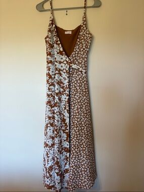 Pink Lily Brown and White Floral Split-Panel Maxi Dress